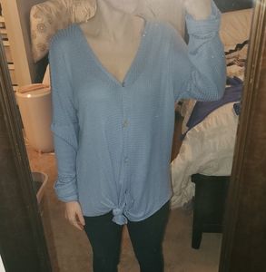 Pink Lily waffle knit light blue top size S